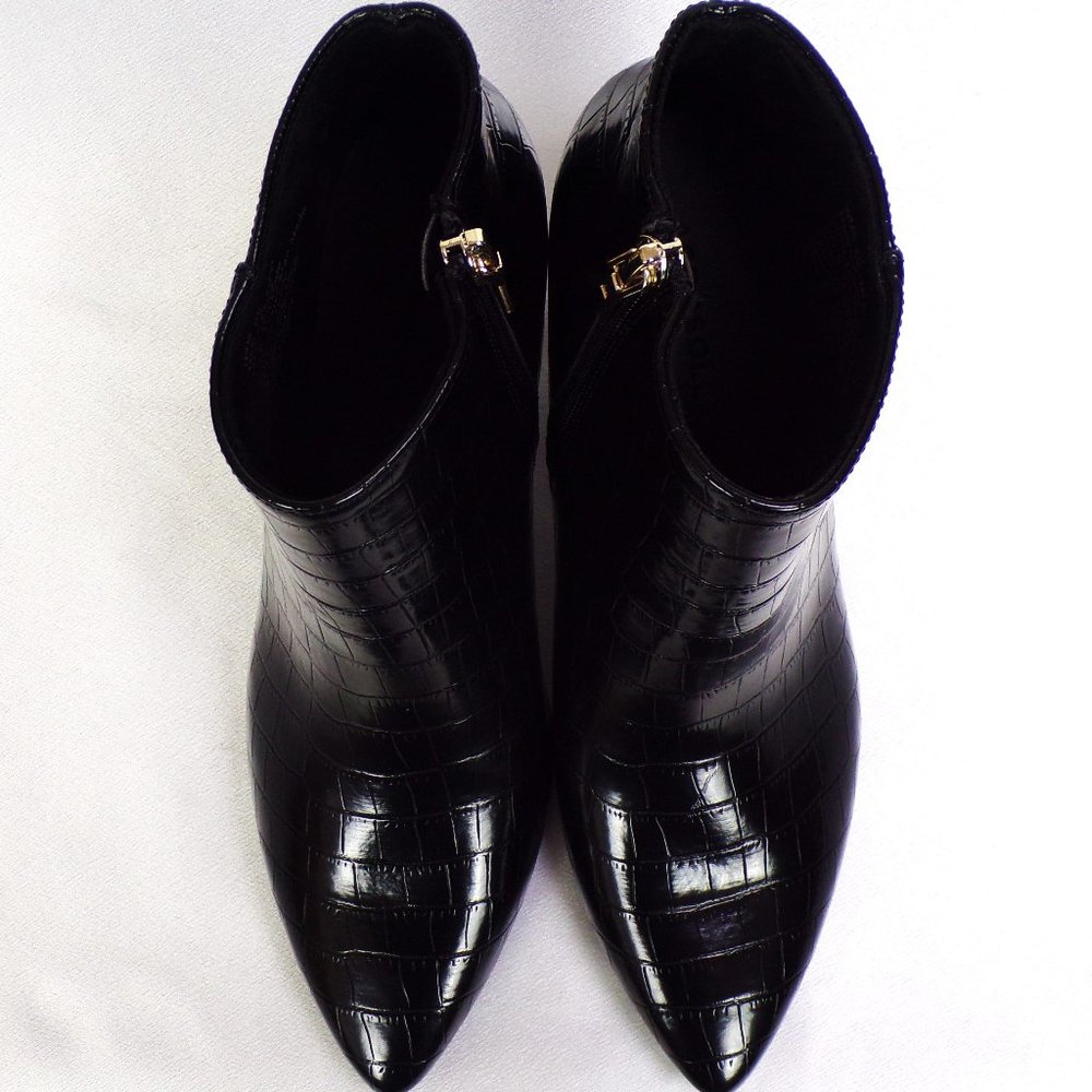 AEROSOLES 6.5M EDITHBLACK black faux-snakeskin mid-heel point-toe ankle boots - Picture 9 of 14